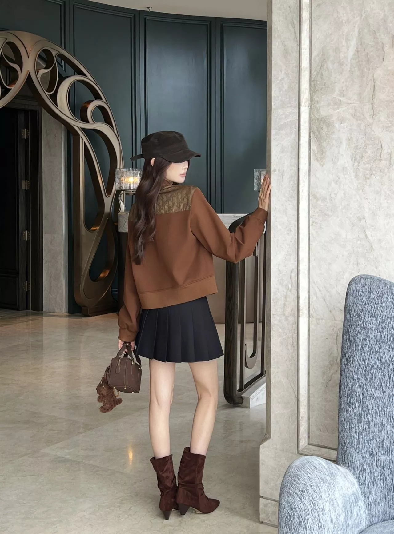 디올 배색 숏 기장 여성용 버튼 재킷 상세 이미지 18