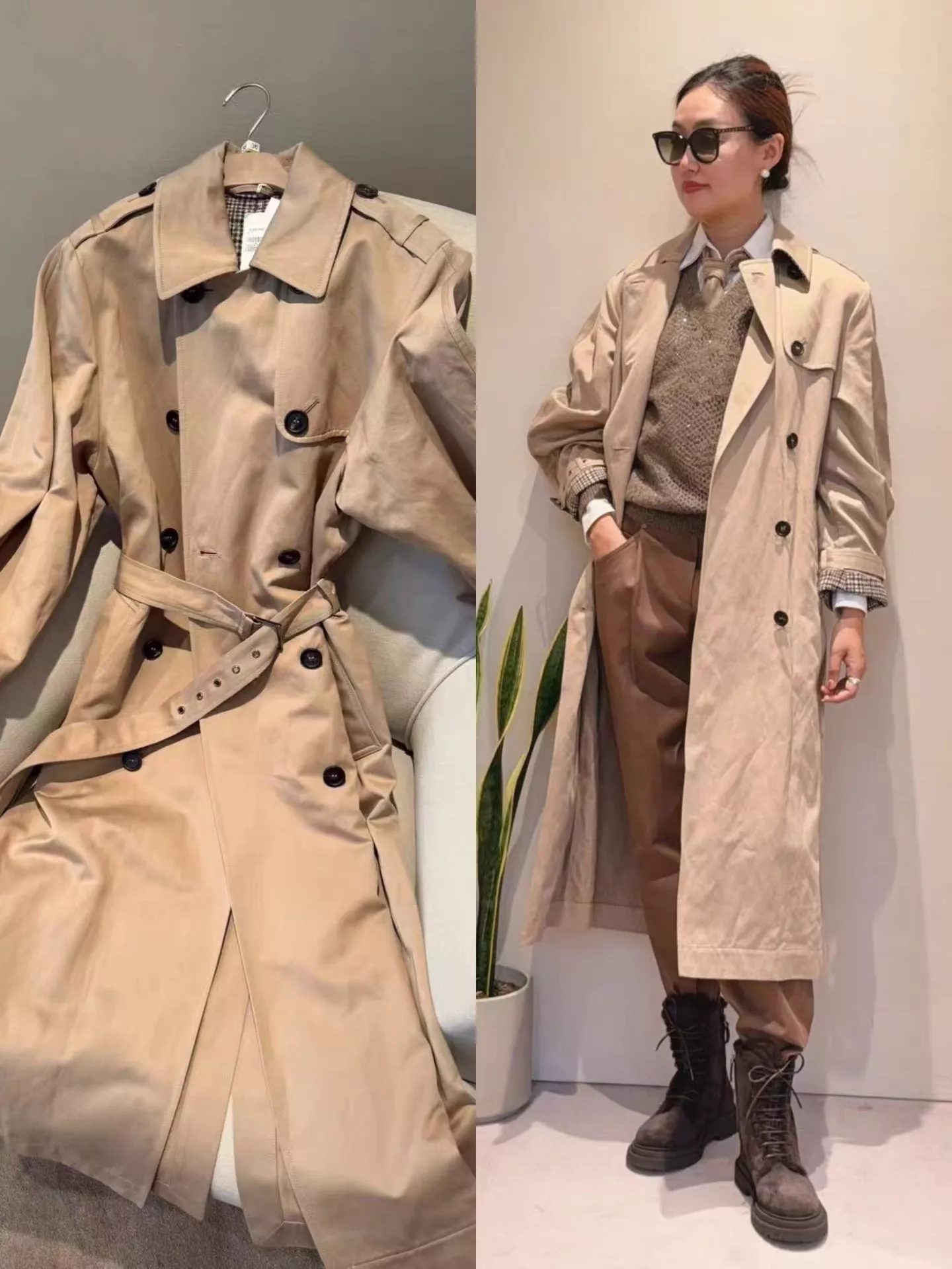 브루넬로쿠치넬리 더블 버튼 벨트 여성용 롱 코트 상세 이미지 31