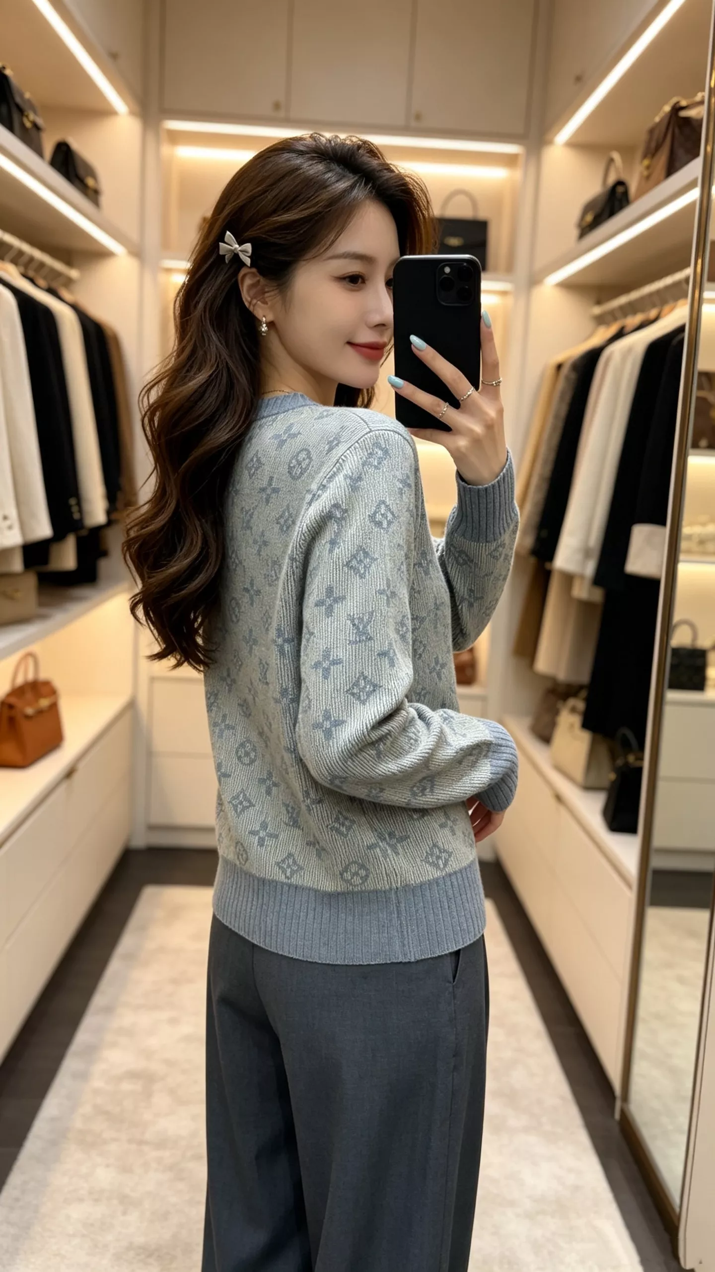 루이비통 자카드 울 라운드 여성용 긴소매 니트 상세 이미지 13