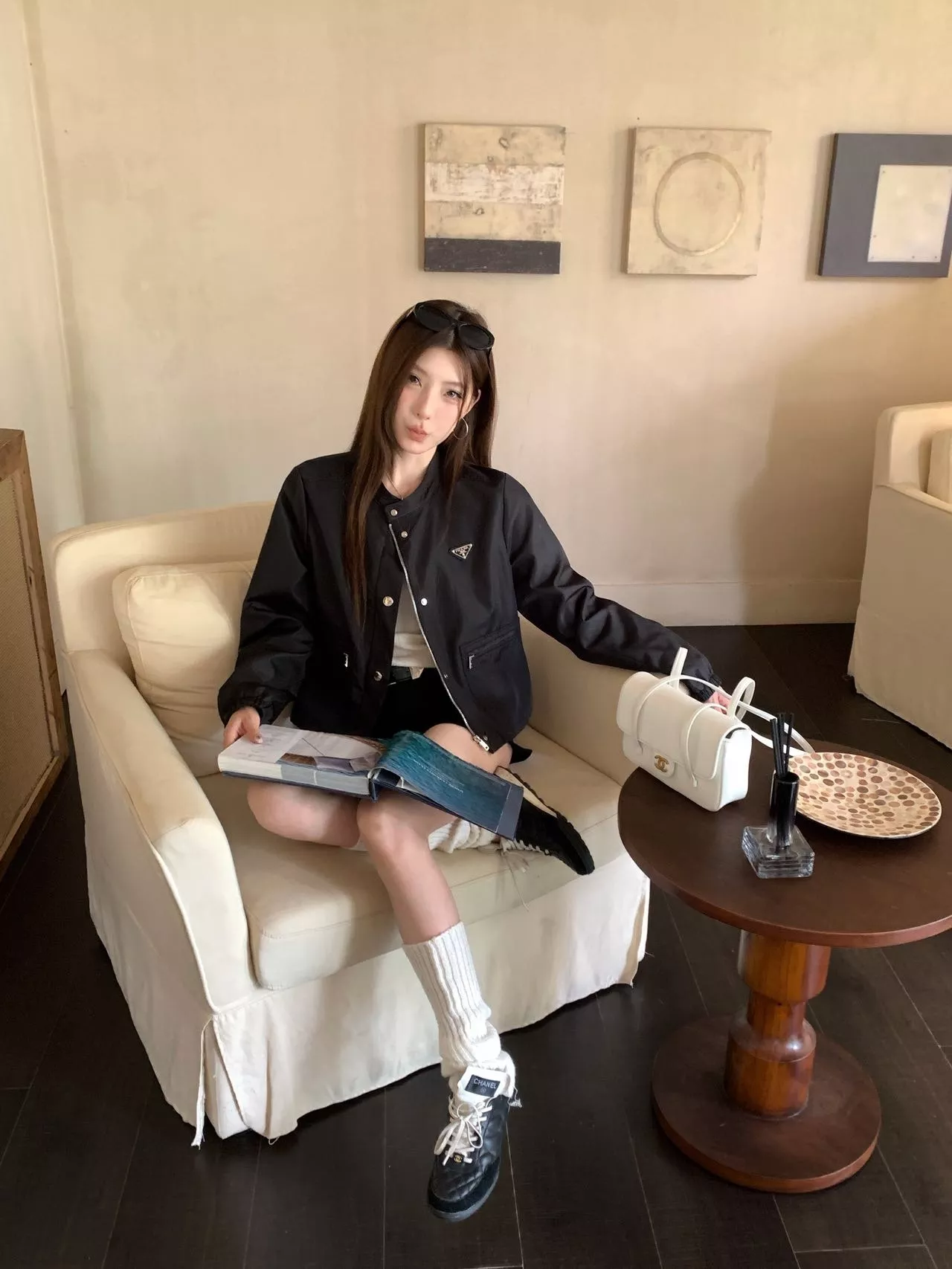 프라다 스탠드 칼라 숏 여성용 버튼 재킷 상세 이미지 11