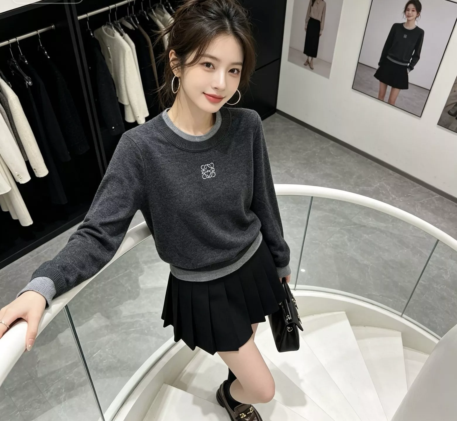 로에베 배색 레이어드 여성용 긴소매 니트 상세 이미지 18