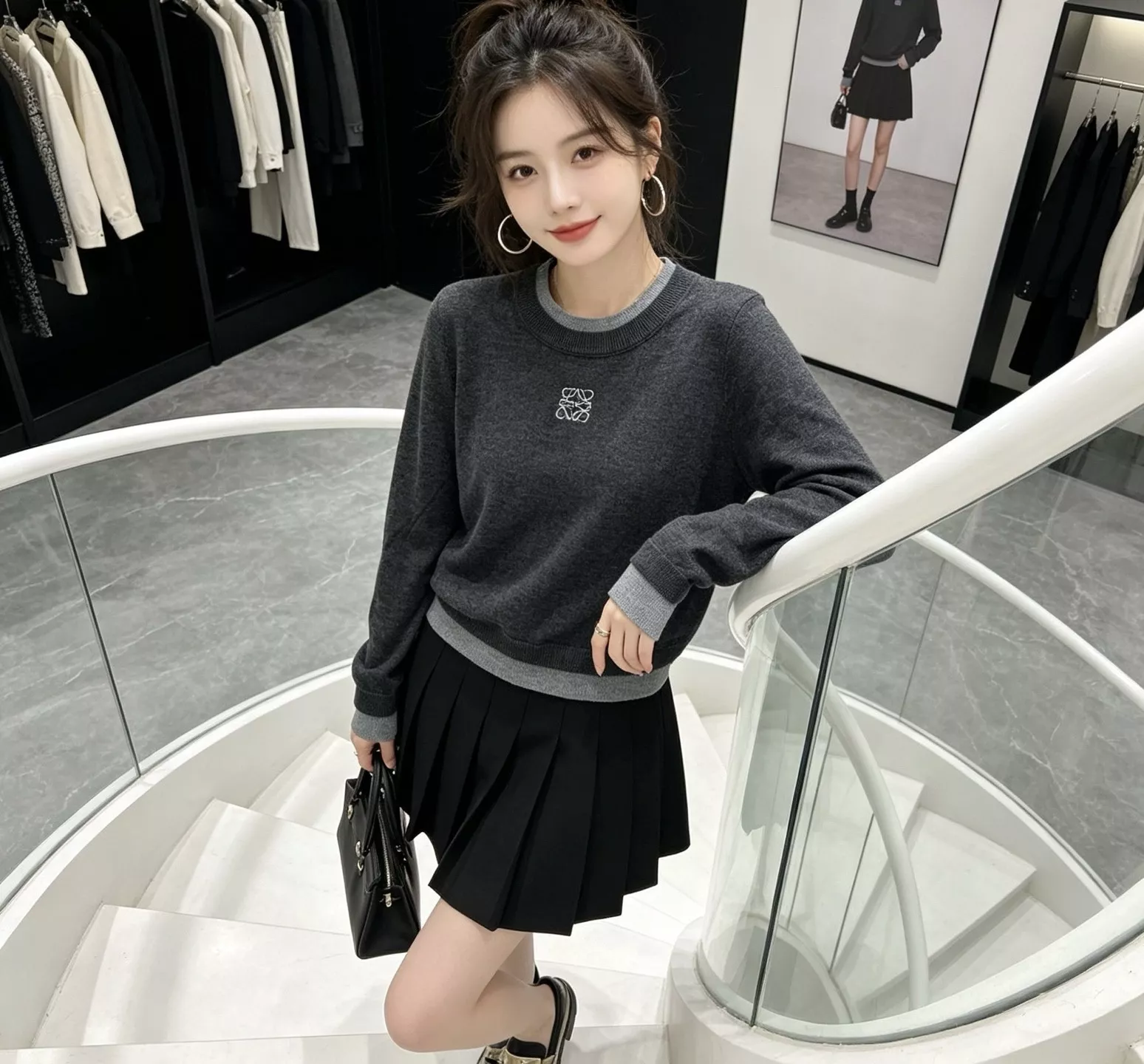 로에베 배색 레이어드 여성용 긴소매 니트 상세 이미지 20