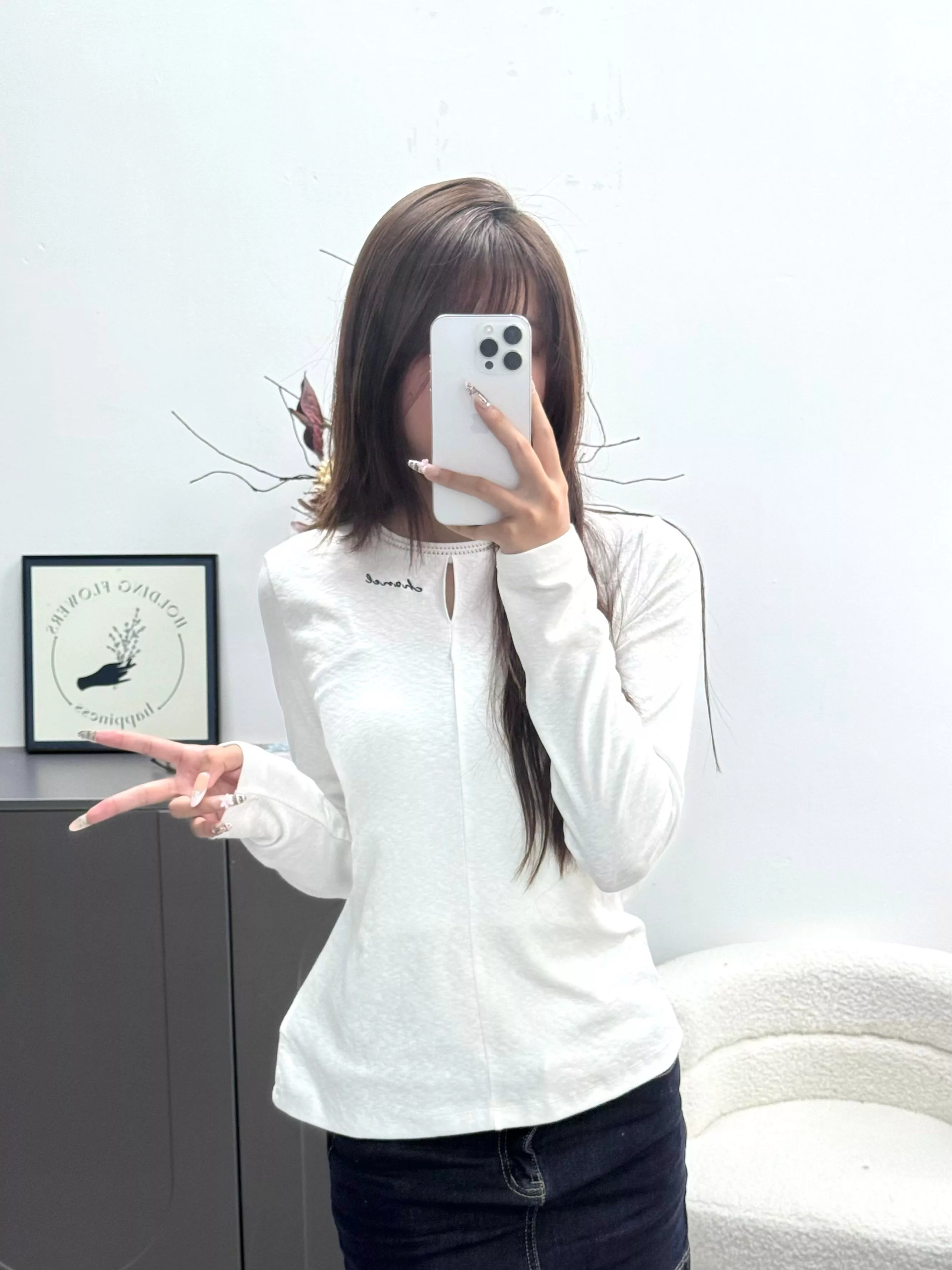 샤넬 라운드넥 슬림핏 여성용 긴소매 티셔츠 상세 이미지 12