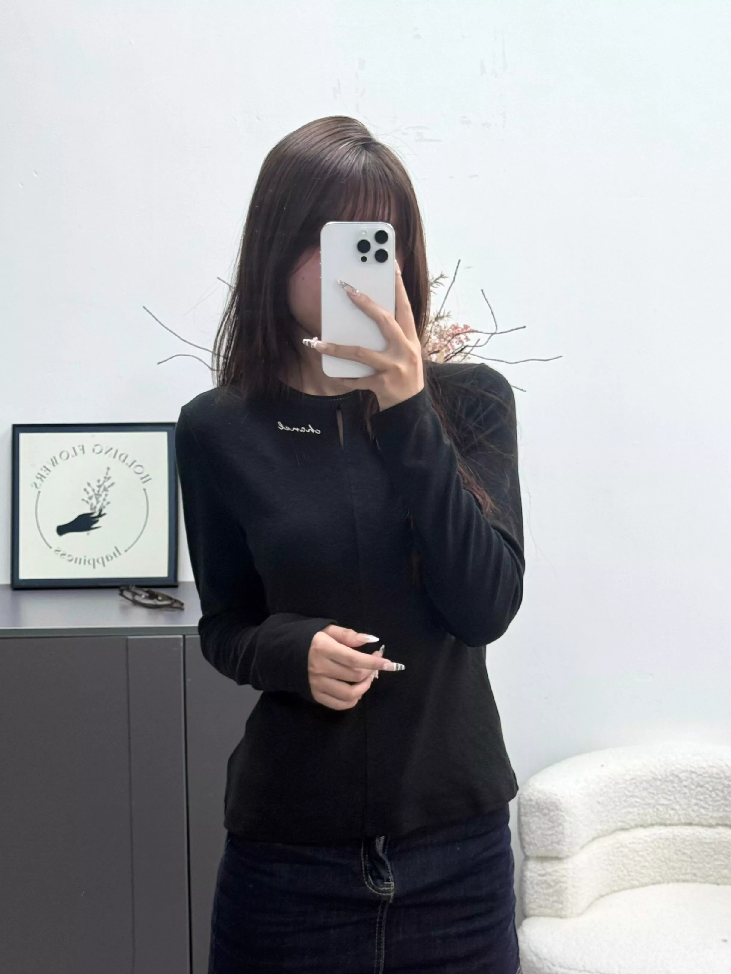 샤넬 라운드넥 슬림핏 여성용 긴소매 티셔츠 상세 이미지 14