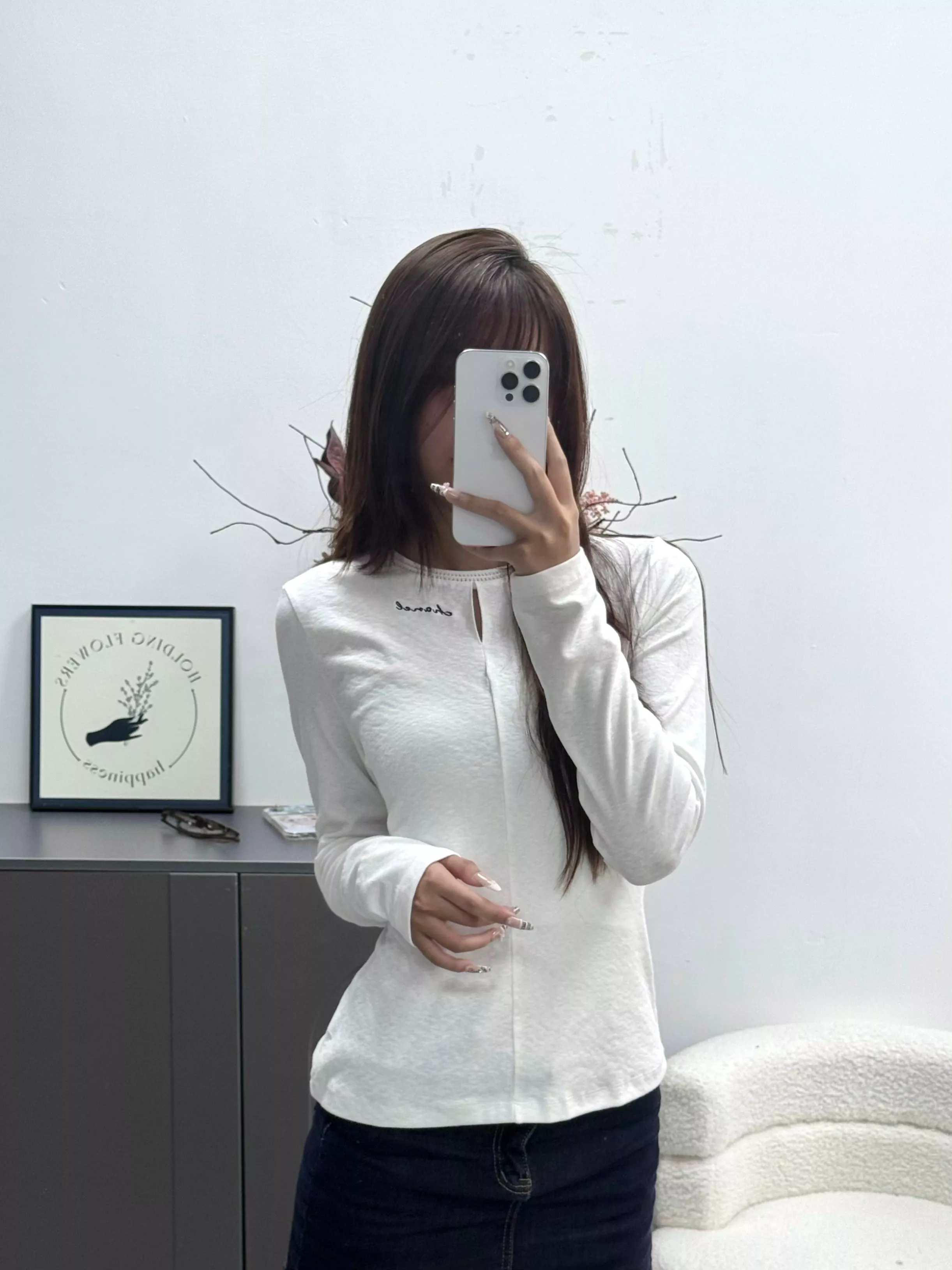 샤넬 라운드넥 슬림핏 여성용 긴소매 티셔츠 상세 이미지 17