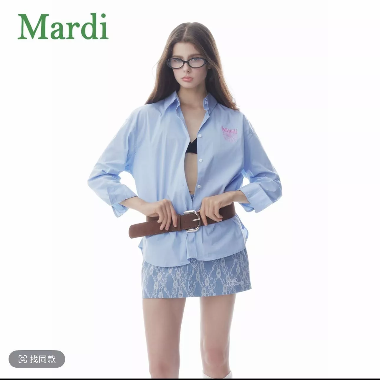 마르디메크르디 데이지 자수 스트라이프 여성용 긴소매 셔츠 상세 이미지 19