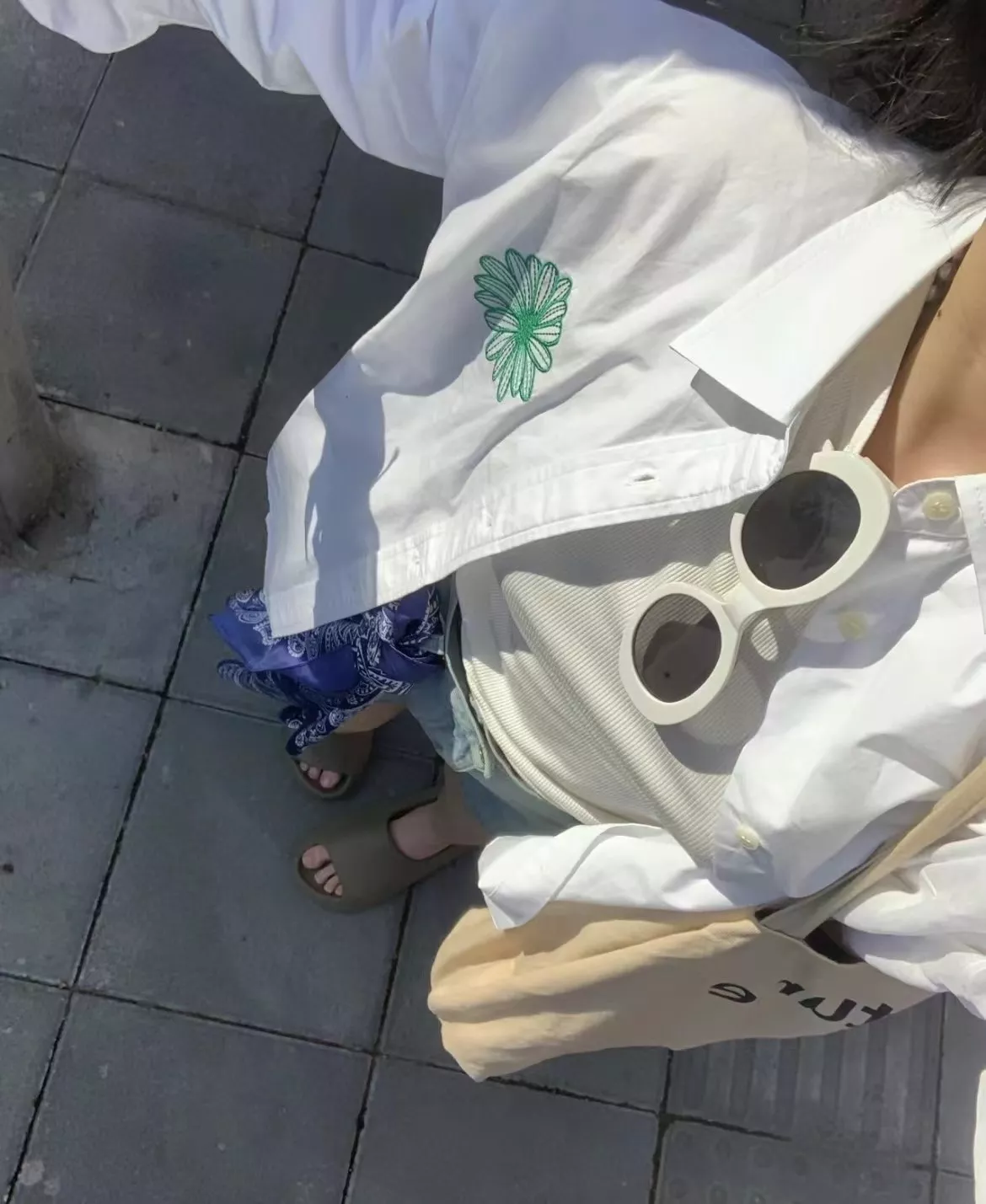 마르디메크르디 데이지 자수 스트라이프 여성용 긴소매 셔츠 상세 이미지 36