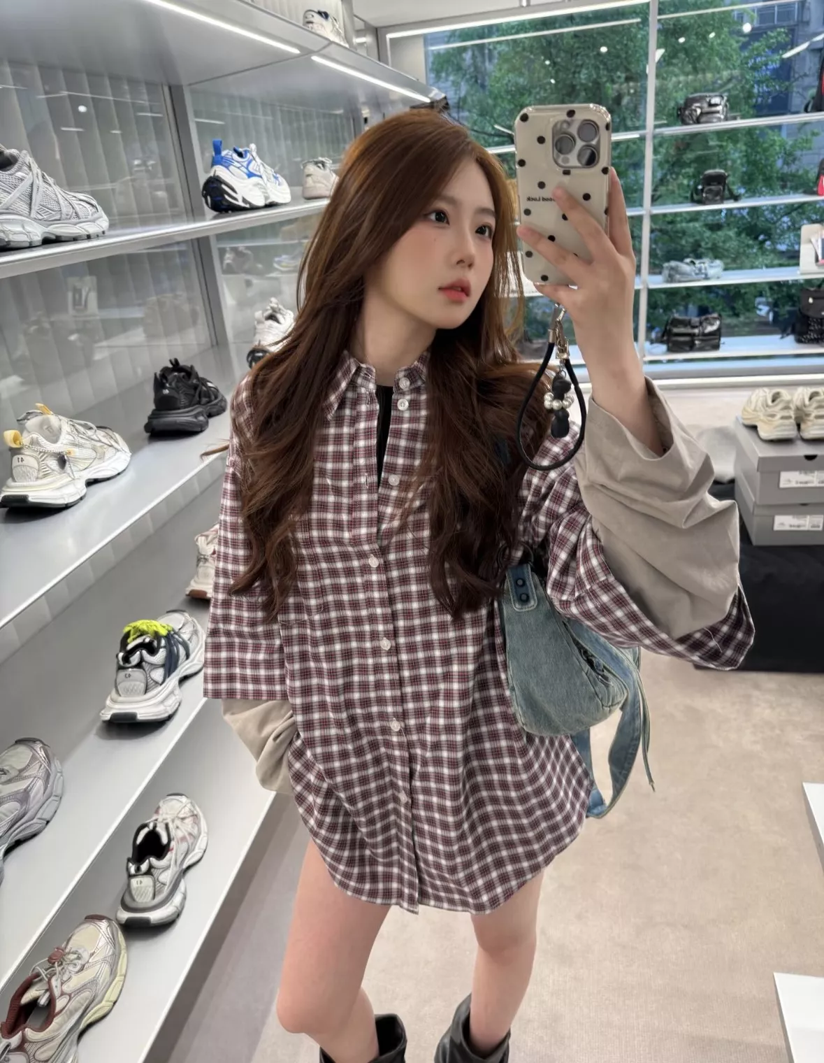 발렌시아가 체크 레이어드 남녀공용 긴소매 셔츠 상세 이미지 26