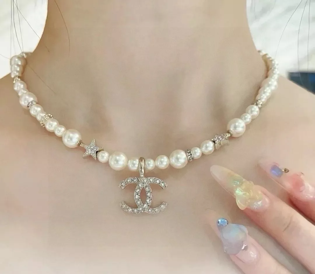 샤넬 진주 펜던트 황동 도금 목걸이 상세 이미지 2
