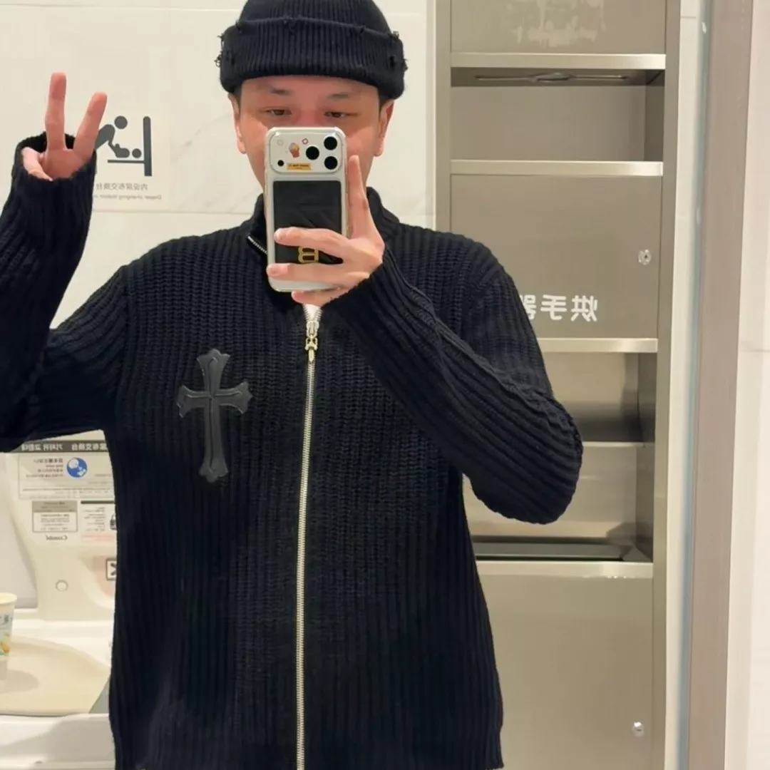 크롬하츠 십자가 패치 반집업 남녀공용 니트 재킷 상세 이미지 10