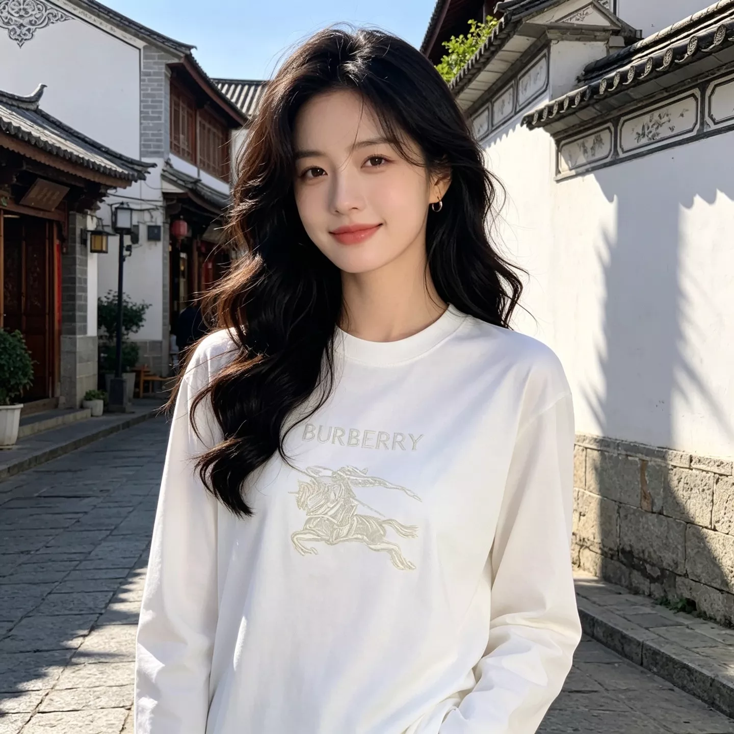 버버리 마술 자수 기사 남녀공용 긴소매 티셔츠 상세 이미지 11