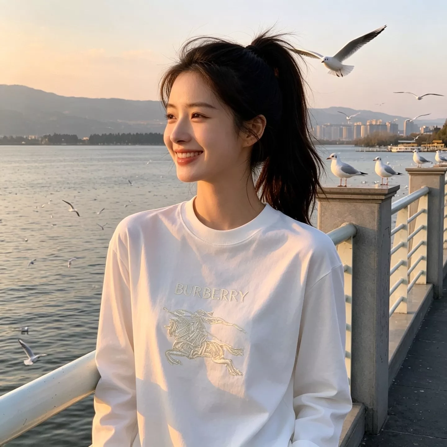 버버리 마술 자수 기사 남녀공용 긴소매 티셔츠 상세 이미지 12