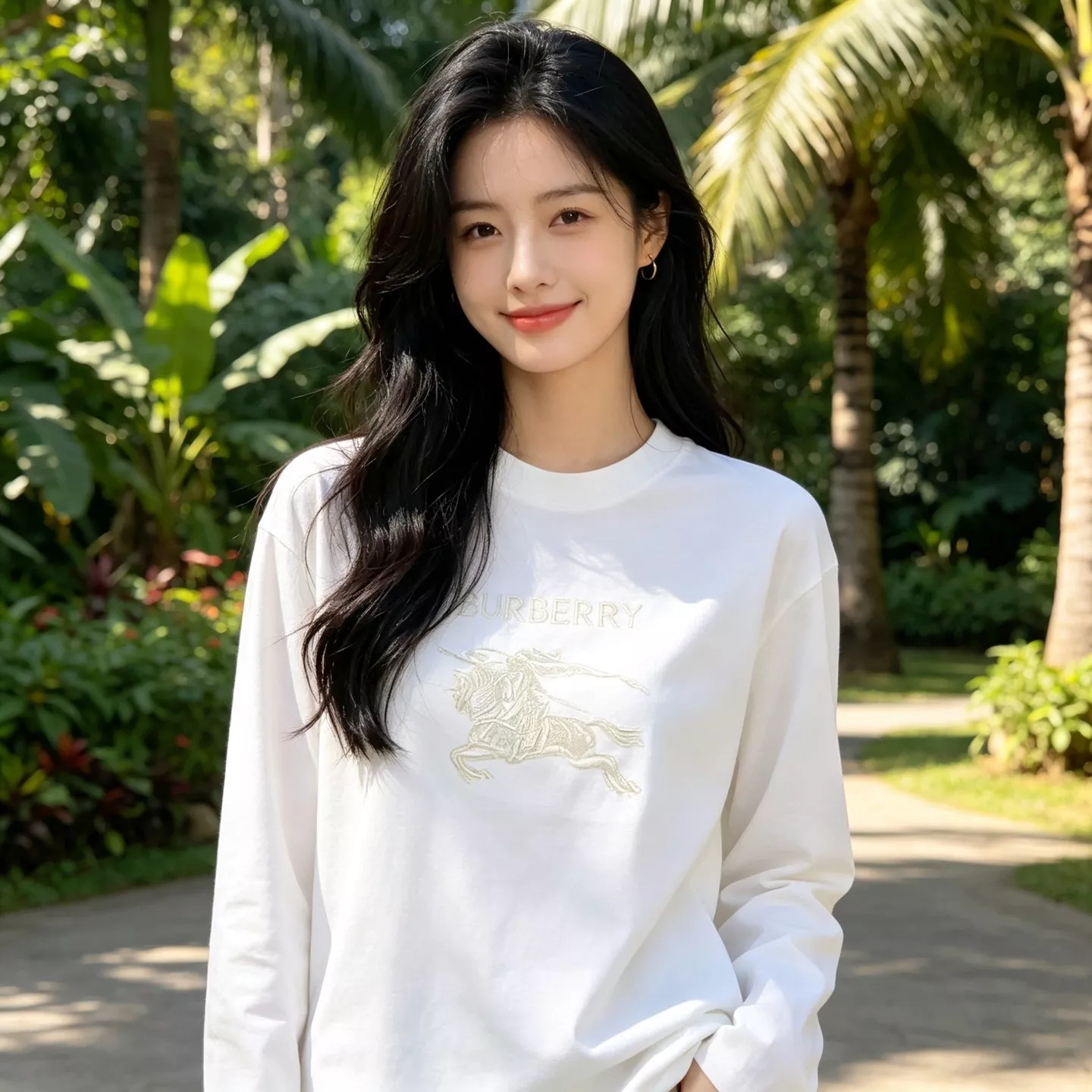 버버리 마술 자수 기사 남녀공용 긴소매 티셔츠 상세 이미지 14