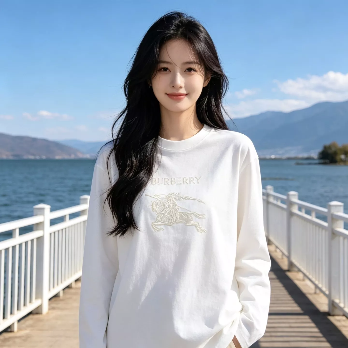 버버리 마술 자수 기사 남녀공용 긴소매 티셔츠 상세 이미지 17