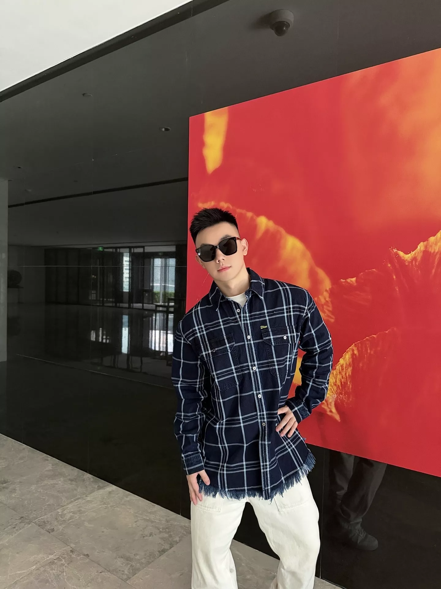 디올 프린지 체크 오버핏 남녀공용 긴소매 셔츠 상세 이미지 17