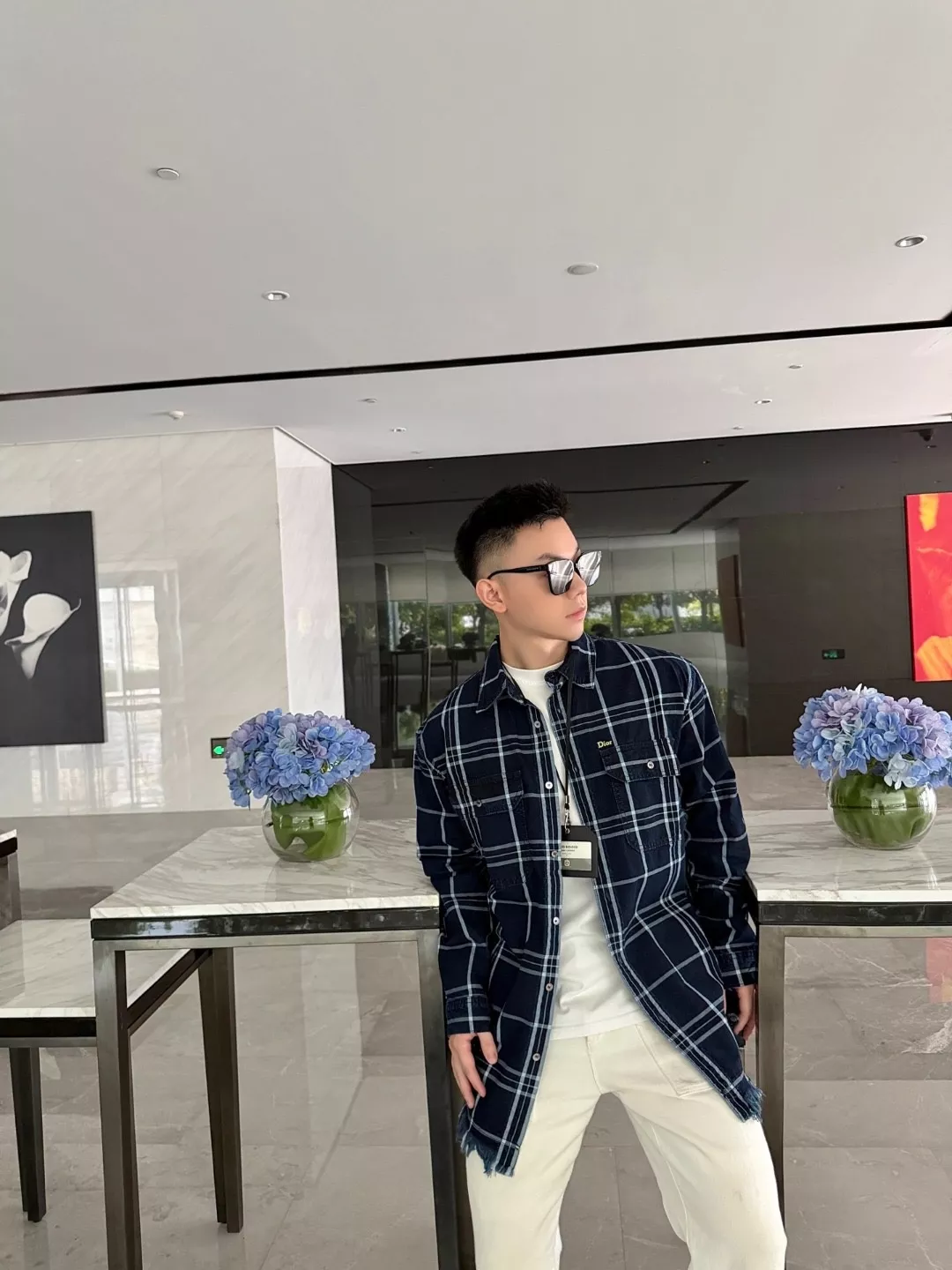 디올 프린지 체크 오버핏 남녀공용 긴소매 셔츠 상세 이미지 19