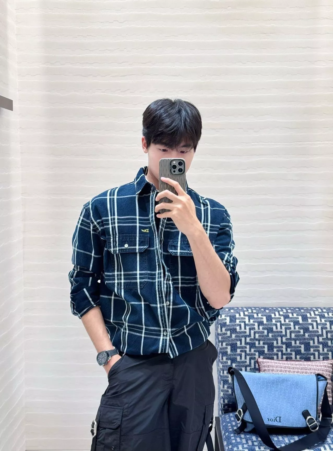 디올 프린지 체크 오버핏 남녀공용 긴소매 셔츠 상세 이미지 21