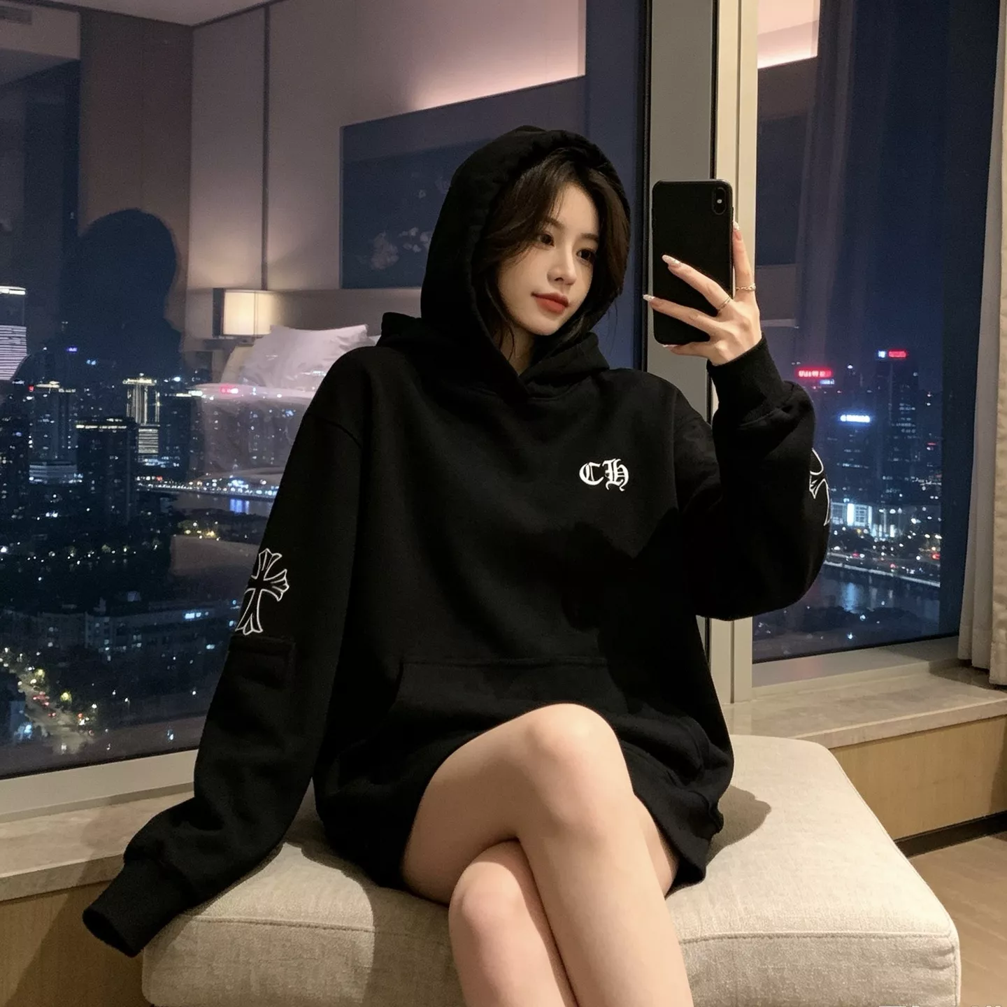크롬하츠 레이저 번아웃 십자가 남녀공용 후드 티셔츠 상세 이미지 14