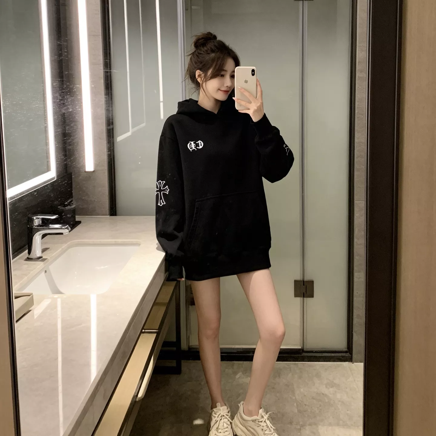 크롬하츠 레이저 번아웃 십자가 남녀공용 후드 티셔츠 상세 이미지 15