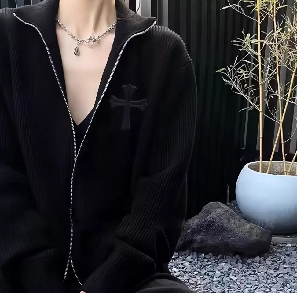 크롬하츠 십자 패치 집업 울 남녀공용 니트 재킷 상세 이미지 11