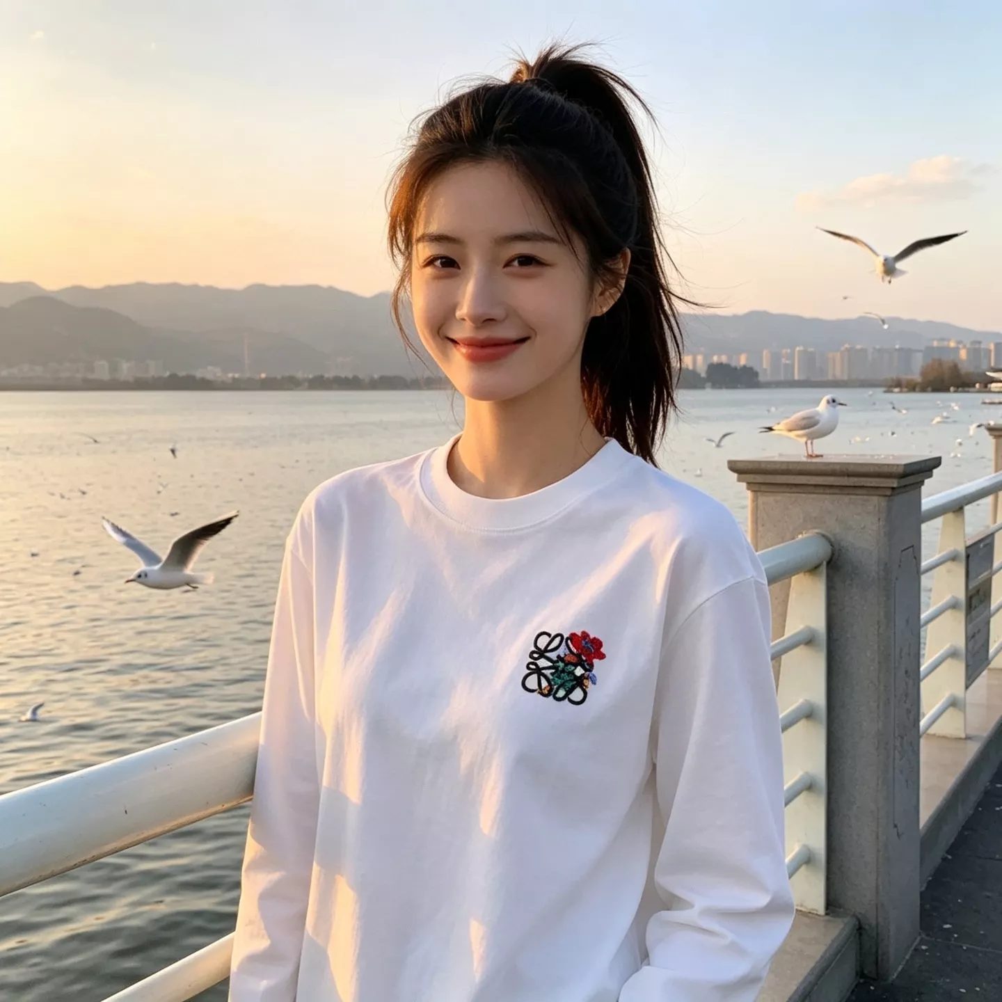 로에베 플라워 자수 로고 남녀공용 긴소매 티셔츠 상세 이미지 13