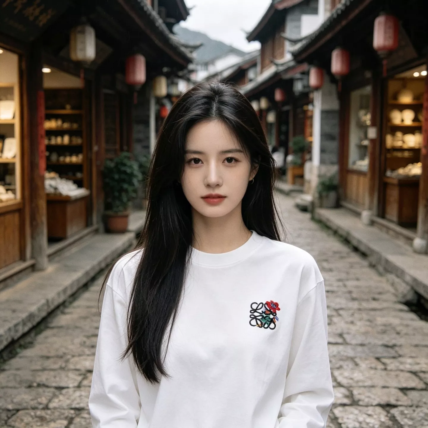 로에베 플라워 자수 로고 남녀공용 긴소매 티셔츠 상세 이미지 14