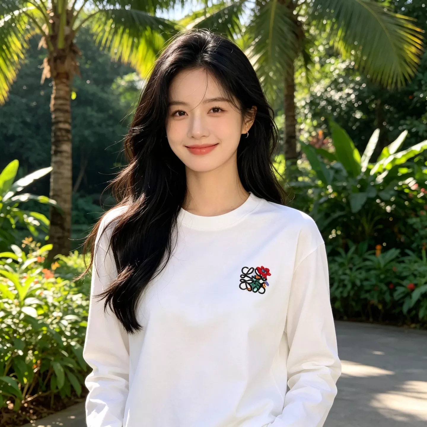 로에베 플라워 자수 로고 남녀공용 긴소매 티셔츠 상세 이미지 15