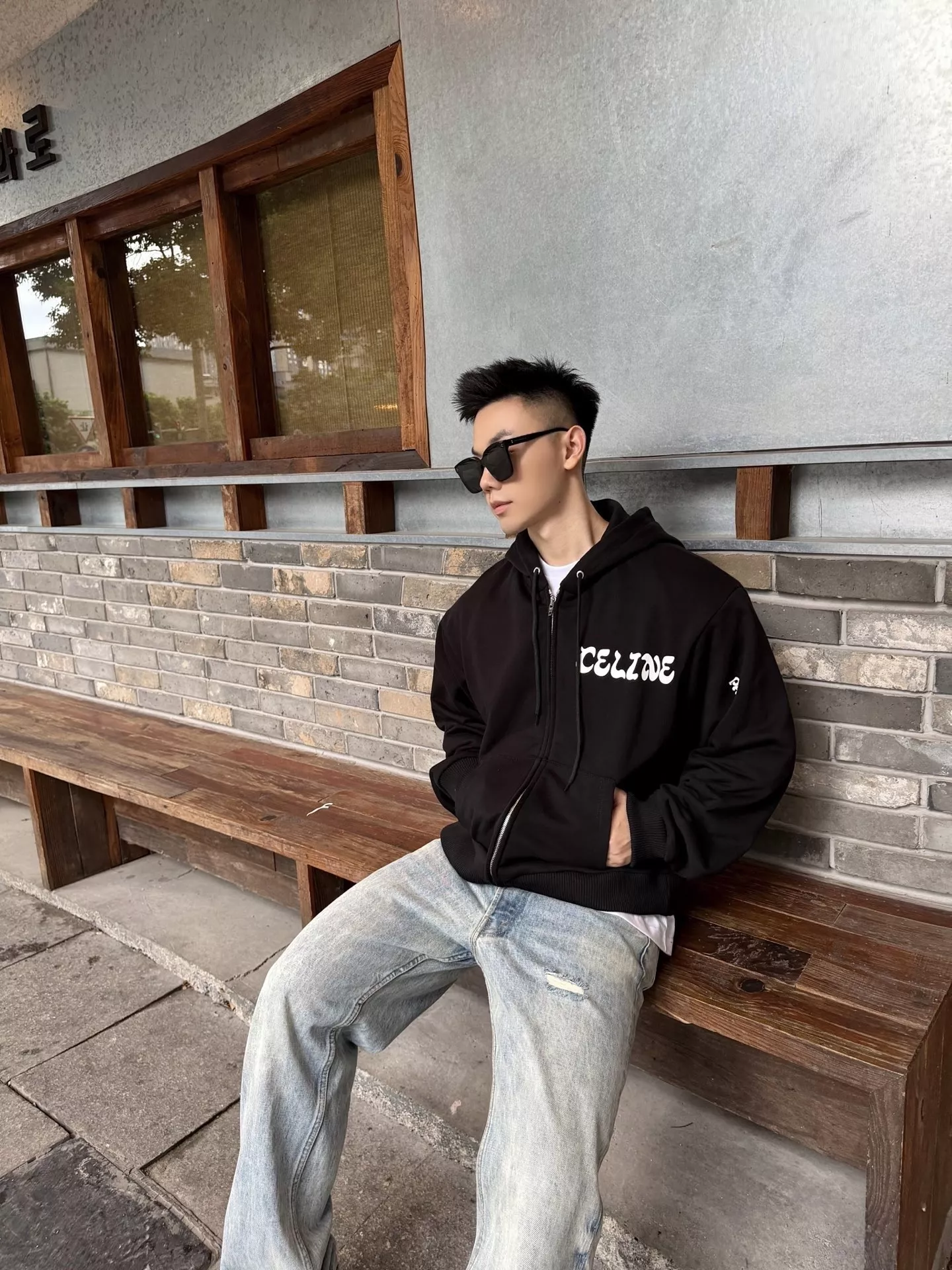 셀린느 카툰 로고 프린트 집업 남녀공용 후드 재킷 상세 이미지 15