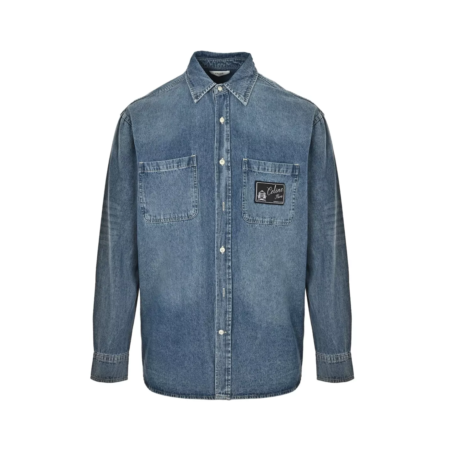 셀린느 포켓 라벨 워싱 남녀공용 긴소매 데님 셔츠 상세 이미지 1