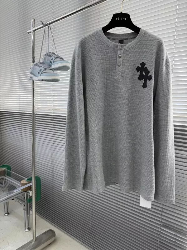 크롬하츠 와플 배색 헨리넥 남녀공용 긴소매 티셔츠