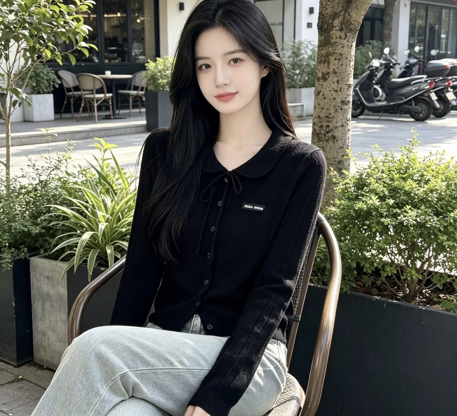 미우미우 리본 디테일 울 니트 여성용 긴소매 가디건 상세 이미지 12