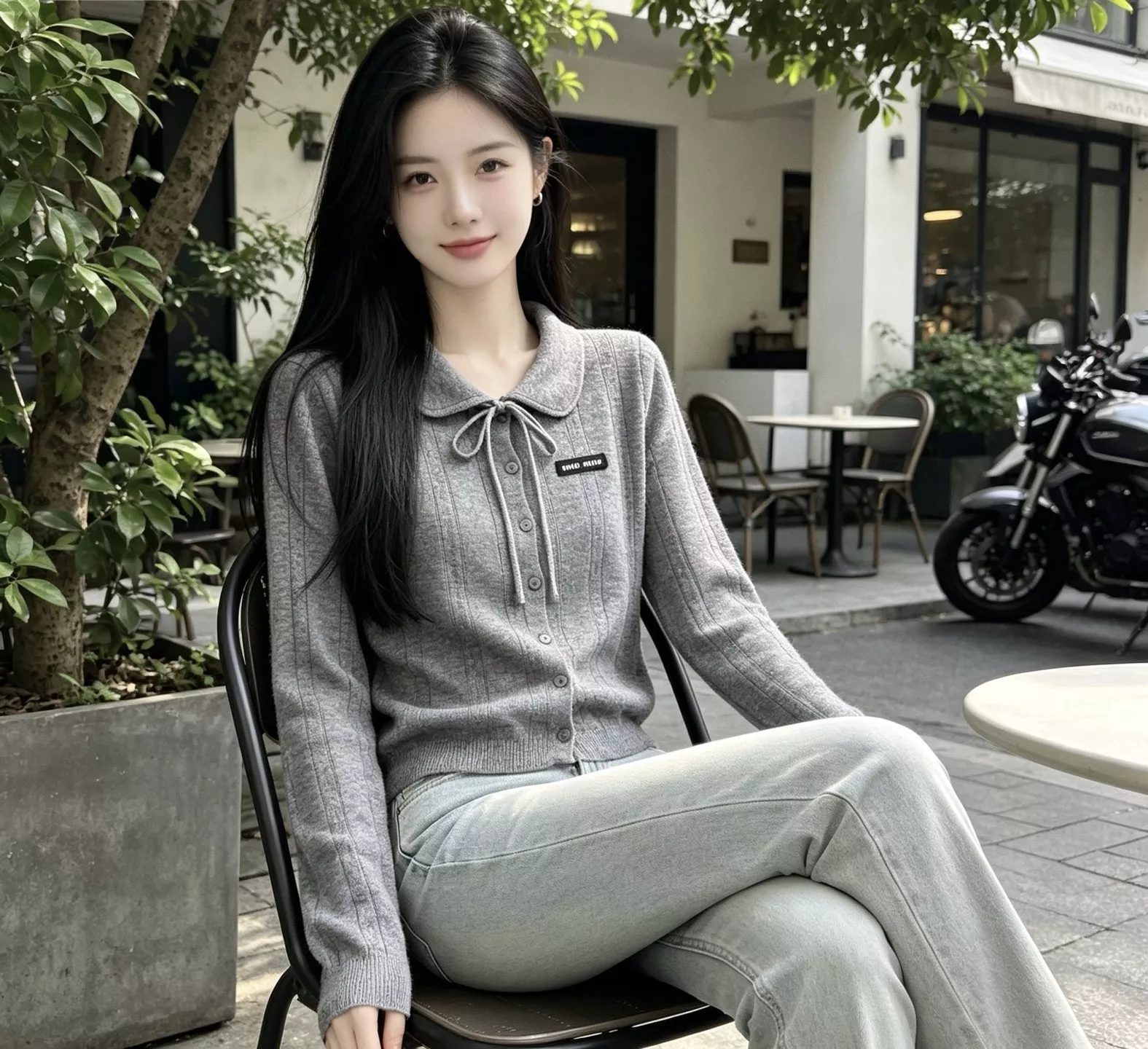 미우미우 리본 디테일 울 니트 여성용 긴소매 가디건 상세 이미지 13