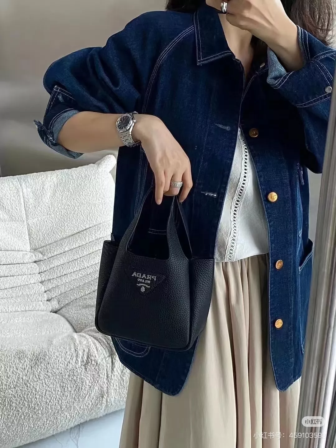 프라다 가죽 버킷형 토트백 소가죽 상세 이미지 23