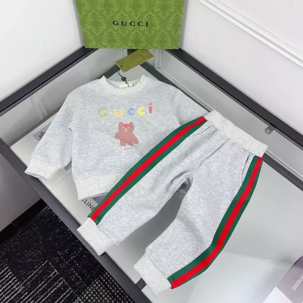 구찌 컬러 베어 프린트 유아용 상하의 세트