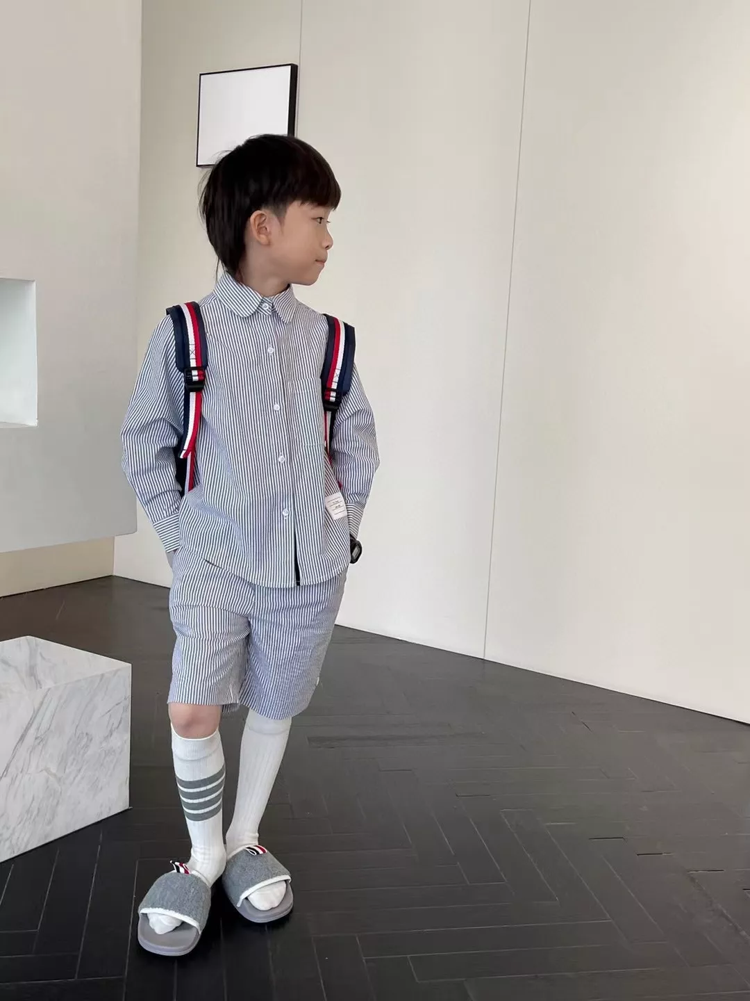톰브라운 스트라이프 시어서커 아동용 긴소매 셔츠 상세 이미지 11