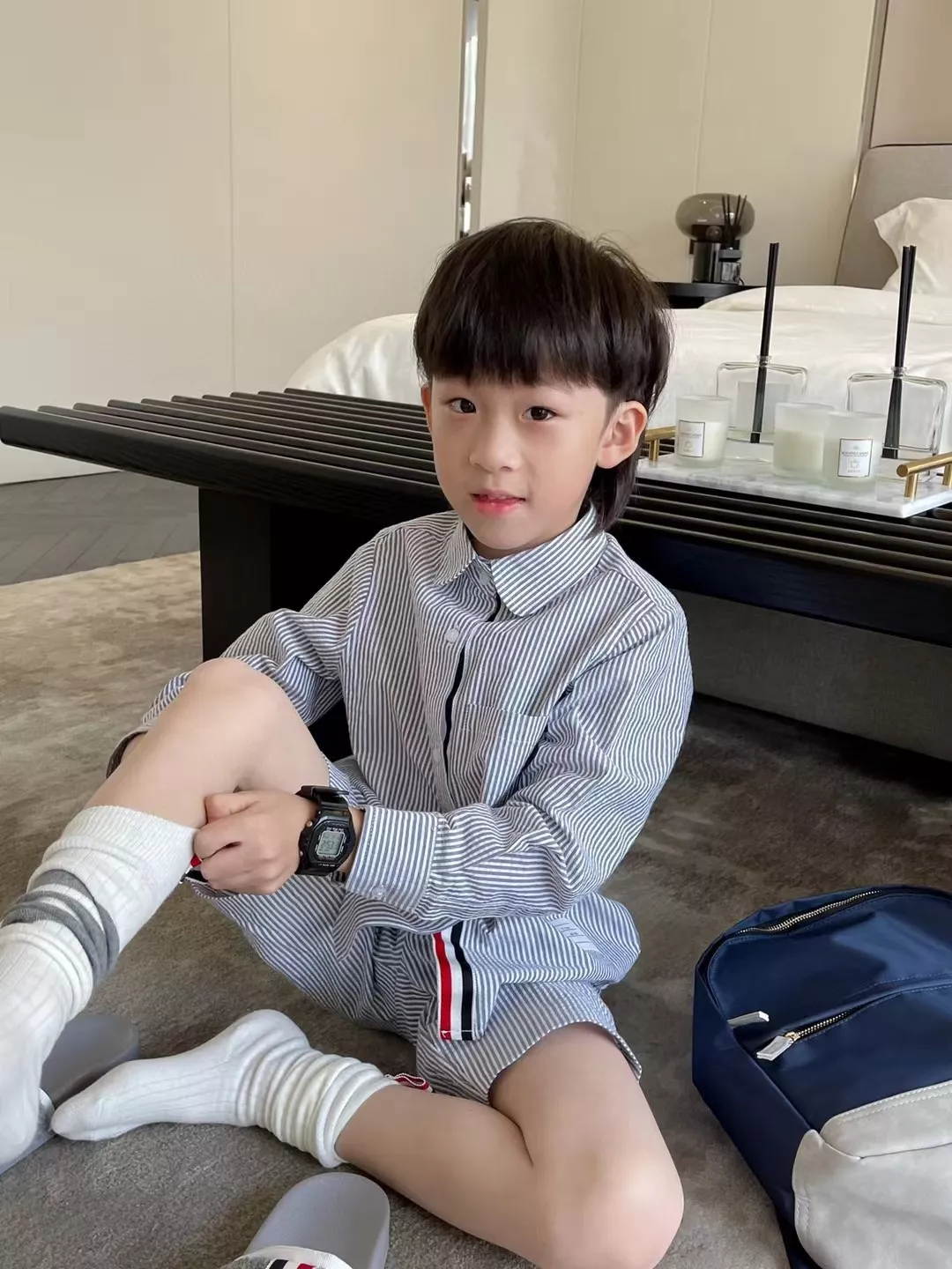톰브라운 스트라이프 시어서커 아동용 긴소매 셔츠 상세 이미지 14