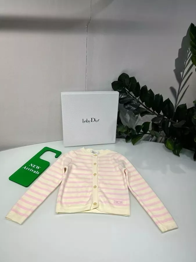 디올 스트라이프 자수 로고 아동용 긴소매 가디건 상세 이미지 1