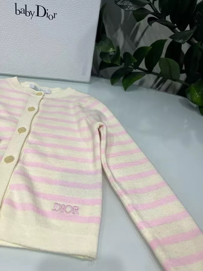 디올 스트라이프 자수 로고 아동용 긴소매 가디건 상세 이미지 3