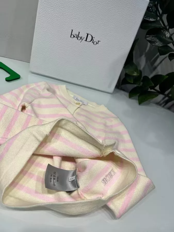 디올 스트라이프 자수 로고 아동용 긴소매 가디건 상세 이미지 5