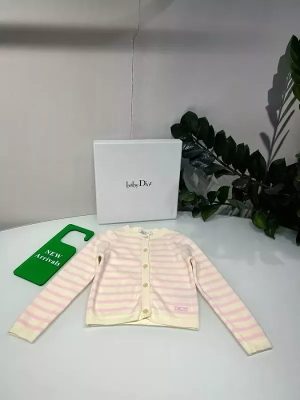 디올 스트라이프 자수 로고 아동용 긴소매 가디건