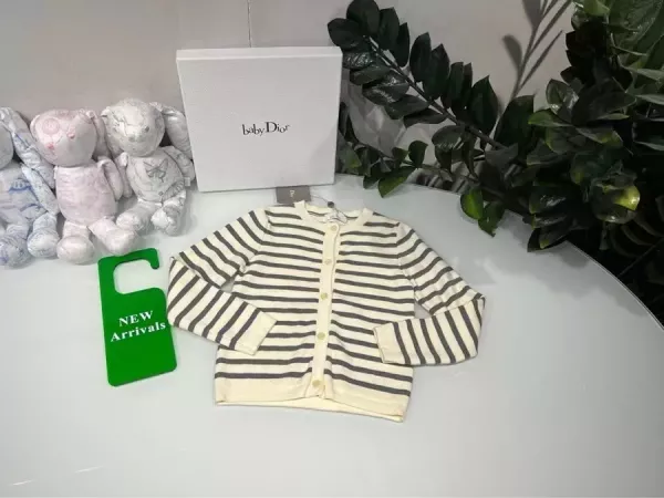 디올 스트라이프 자수 로고 아동용 긴소매 가디건