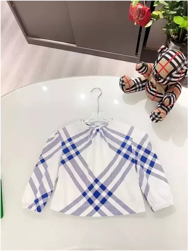 버버리 체크 코튼 셔링 아동용 긴소매 블라우스