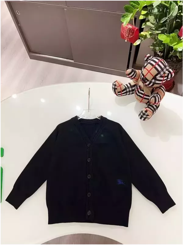 버버리 자수 장식 브이넥 아동용 긴소매 가디건