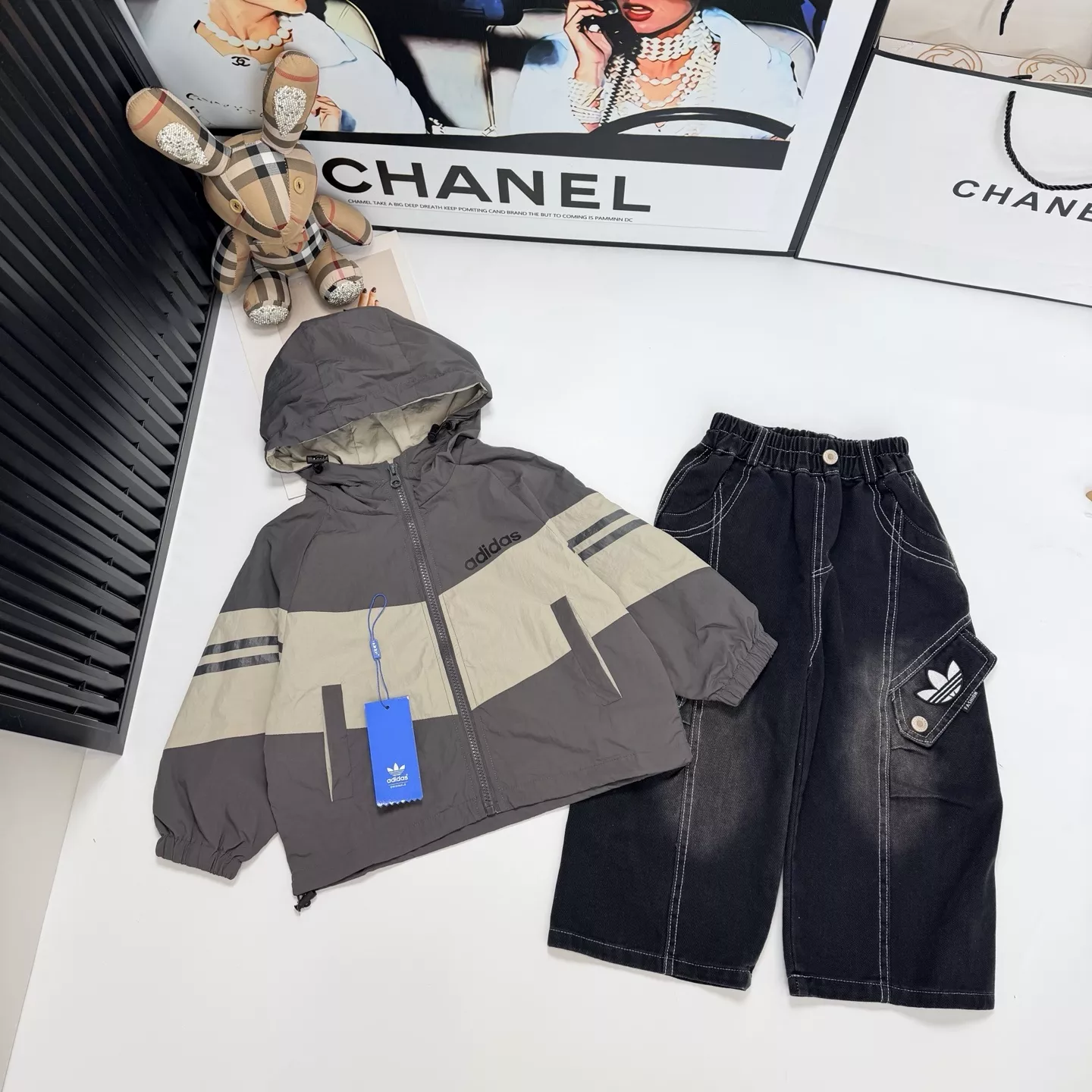 아디다스 바람막이 외투 데님 아동용 상하의 세트 상세 이미지 7