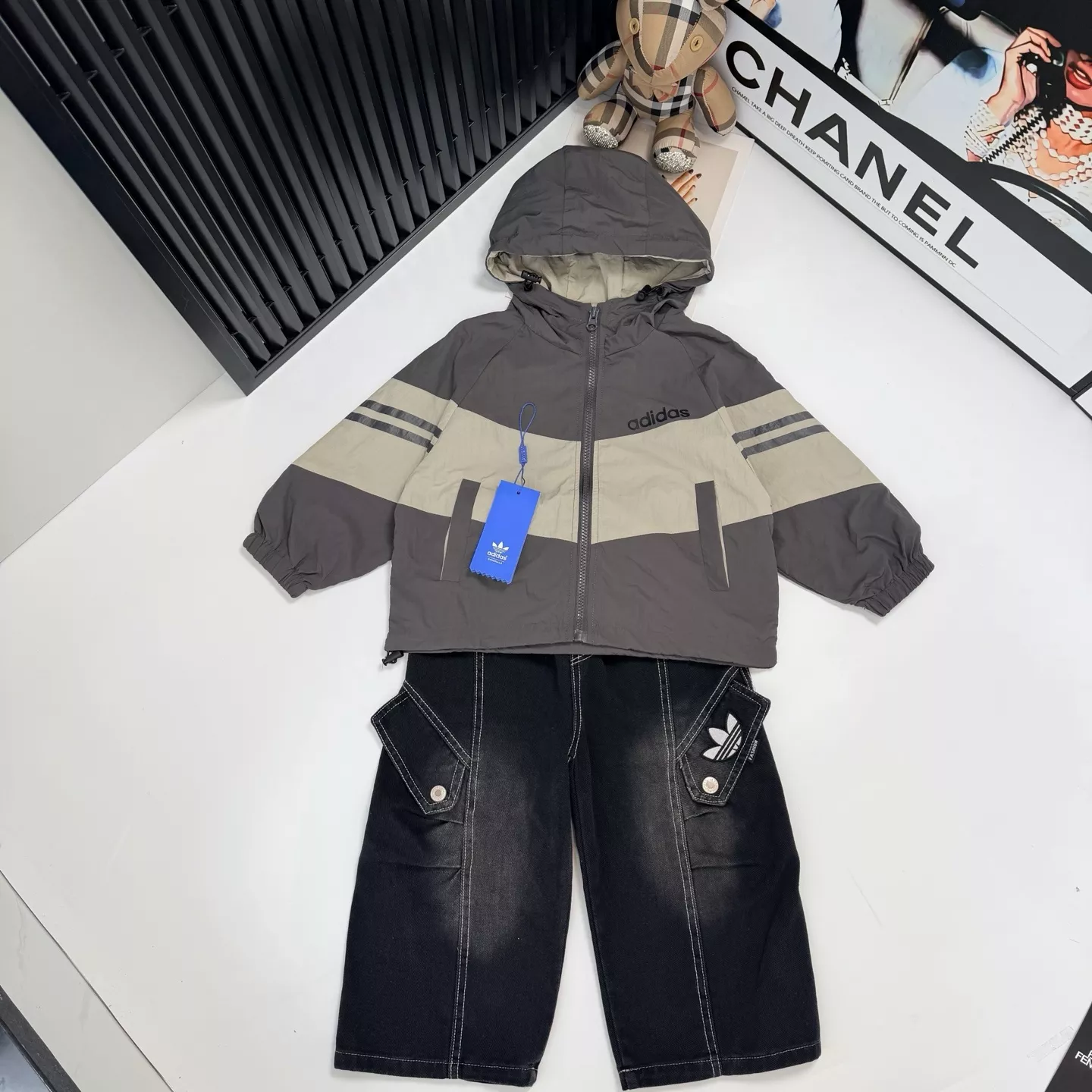 아디다스 바람막이 외투 데님 아동용 상하의 세트 상세 이미지 9
