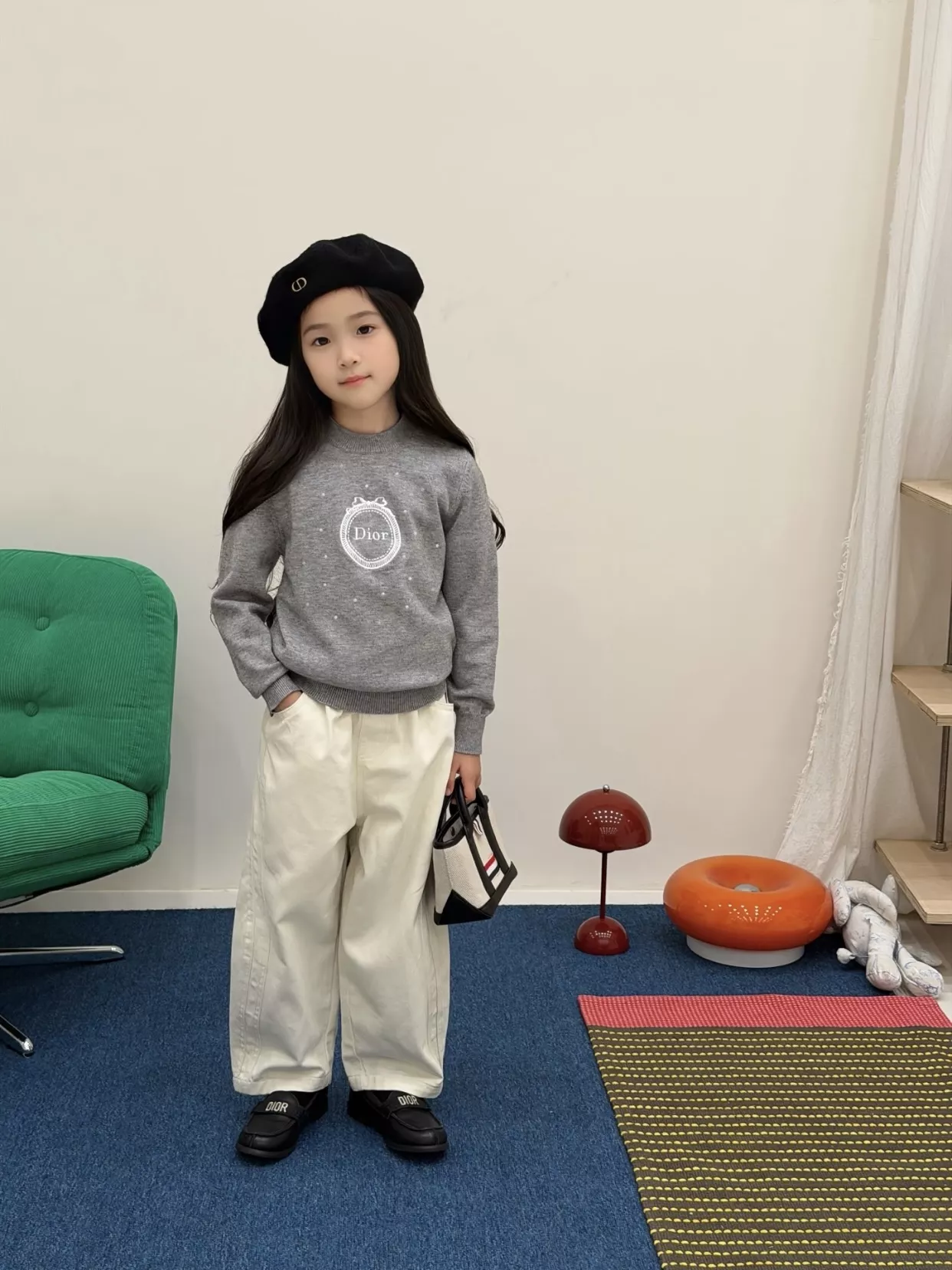 디올 자수 배지 울 니트 아동용 긴소매 니트 상세 이미지 21