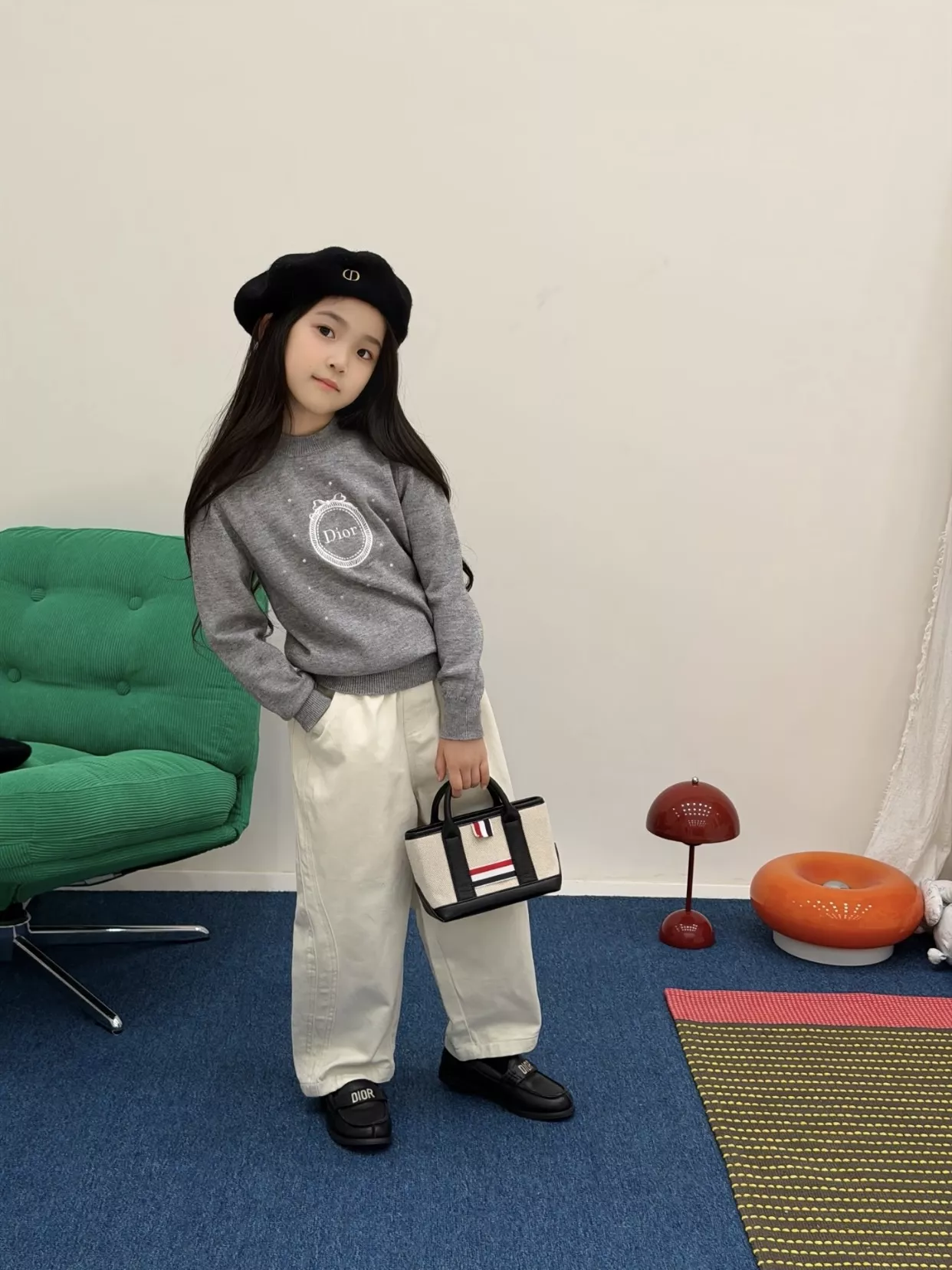 디올 자수 배지 울 니트 아동용 긴소매 니트 상세 이미지 22