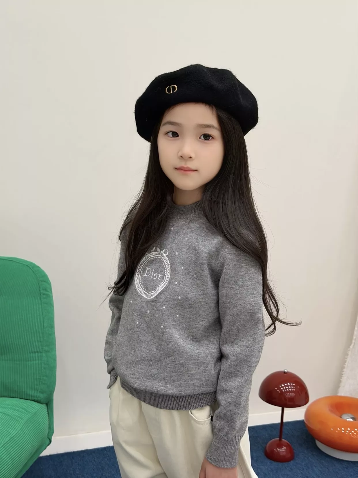 디올 자수 배지 울 니트 아동용 긴소매 니트 상세 이미지 23
