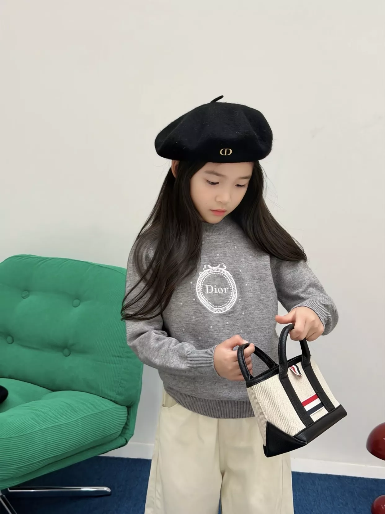 디올 자수 배지 울 니트 아동용 긴소매 니트 상세 이미지 24