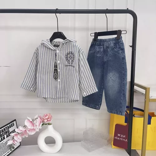 크롬하츠 세로 줄무늬 후드 셔츠와 데님 팬츠 세트